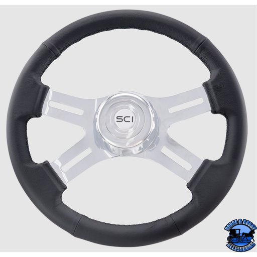 Steering Creations Classic Black Leather And Chrome 16" Wheel 4-Spoke (3-Hole)