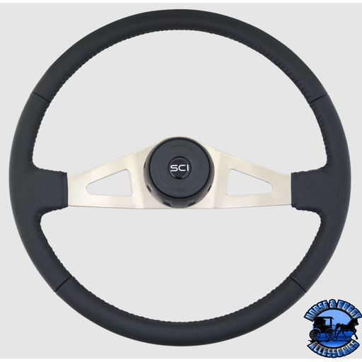 Steering Creations Cleveland 20" Black Leather Rim Nickel Plated 2-Spoke w/Triangle Cut Outs Wheel