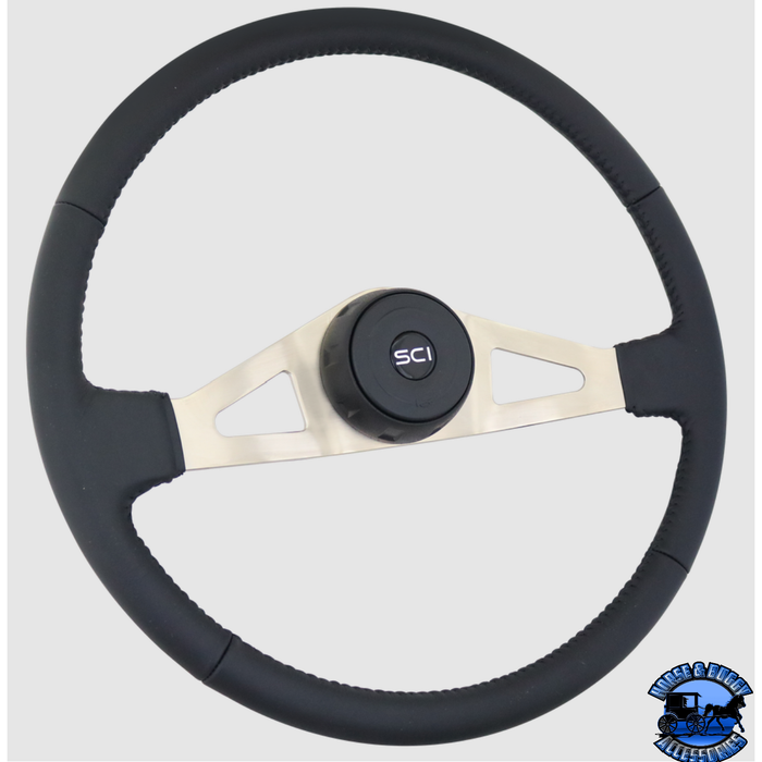 Steering Creations Cleveland 20" Black Leather Rim Nickel Plated 2-Spoke w/Triangle Cut Outs Wheel