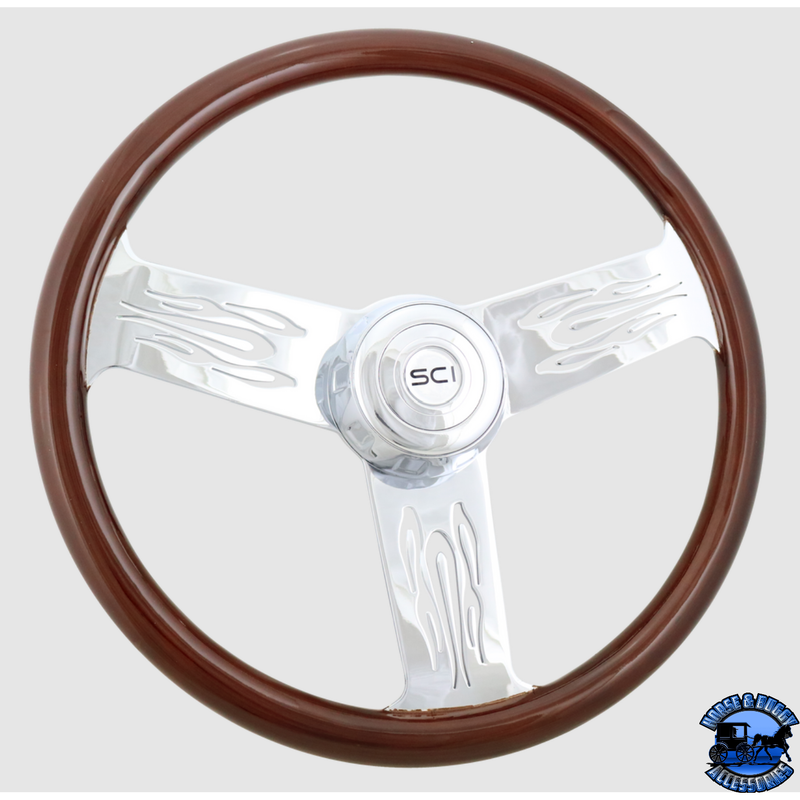 278-3003-77502 Steering Creations Flames Mahogany 18" Wood Rim Chrome 3-Spoke w/Flame Cut Outs Wheel steering wheel Lavender