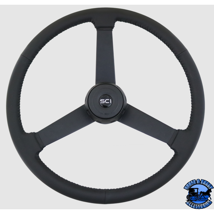 Steering Creations Hoss 20" Black Leather Rim Black 3-Spoke Wheel