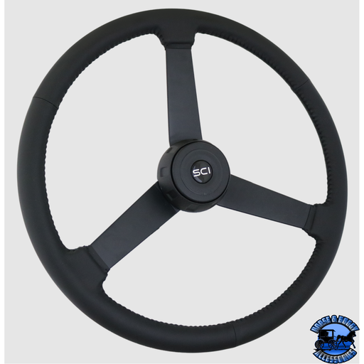 Steering Creations Hoss 20" Black Leather Rim Black 3-Spoke Wheel