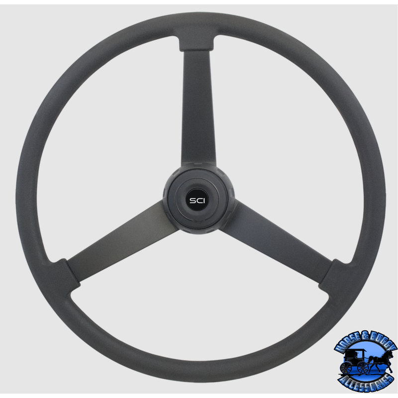 Steering Creations "Mammoth" - 22" Black Polyurethane Rim, Painted Black 3-Spoke Wheel With Black Bezel steering wheel Dark Slate Gray