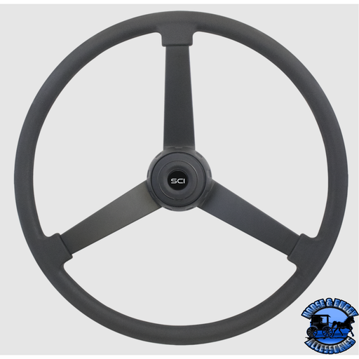 Steering Creations "Mammoth" - 22" Black Polyurethane Rim, Painted Black 3-Spoke Wheel With Black Bezel