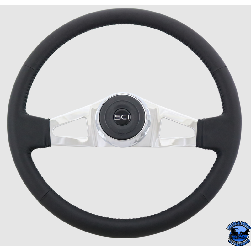 350-3003-77004 Steering Creations Manchester 18" Black Leather Rim 2-Spoke Wheel (3-Hole) steering wheel Dark Slate Gray