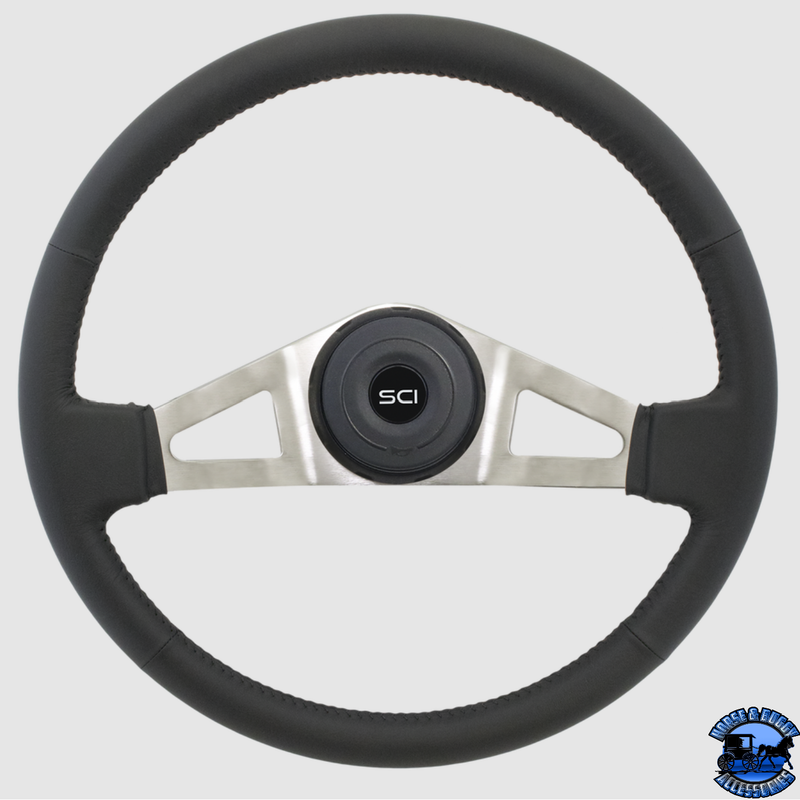 347-3015-77004 Steering Creations Marion 18" Black Leather Rim, Nickel Plated 2-Spoke Wheel (3-Hole) steering wheel Dark Slate Gray