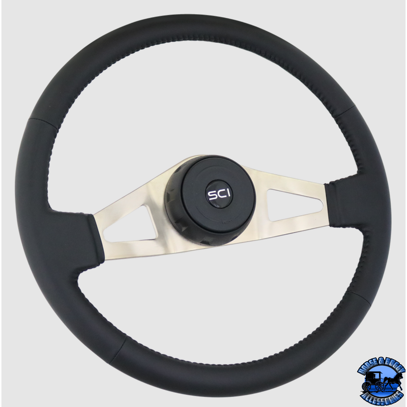 347-3015-77004 Steering Creations Marion 18" Black Leather Rim, Nickel Plated 2-Spoke Wheel (3-Hole) steering wheel Dark Slate Gray