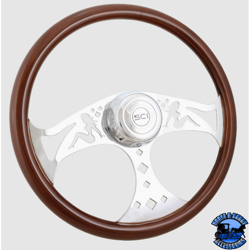 279-3003-77502 Steering Creations Mud Flap Girl 18" Wood Rim Chrome 3-Spoke w/Cut Outs Wheel steering wheel Lavender