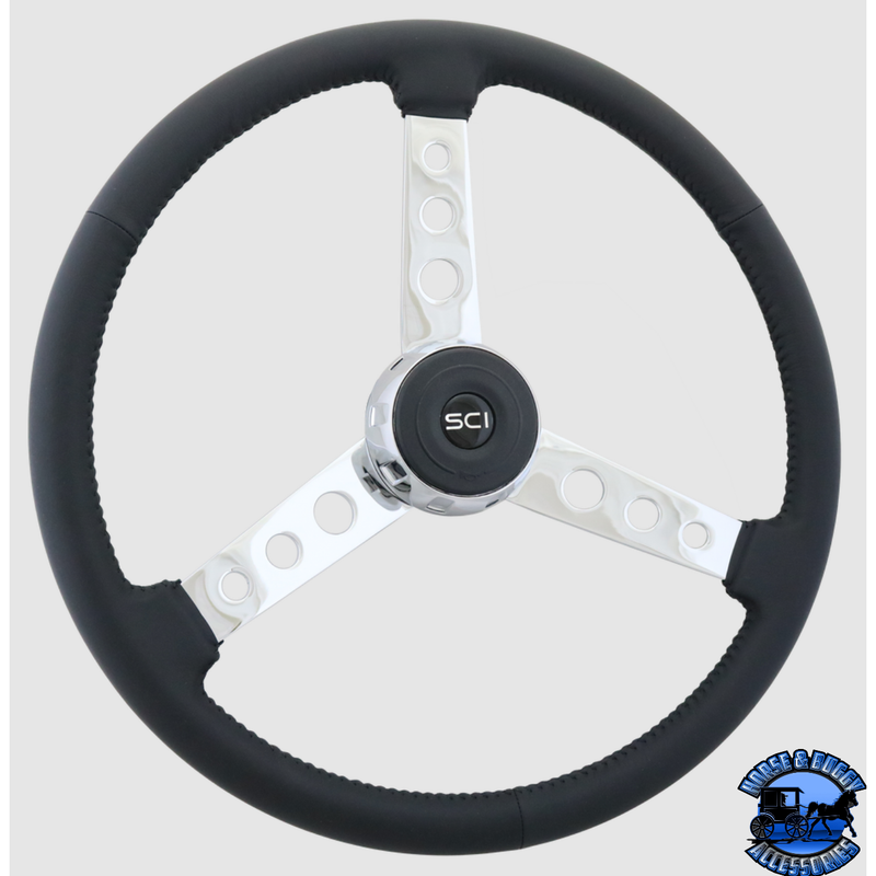 359-3053-77004 Steering Creations "Old School" 20" Black Leather Rim Chrome 3-Spoke w/Round Cut Outs Wheel steering wheel Dark Slate Gray