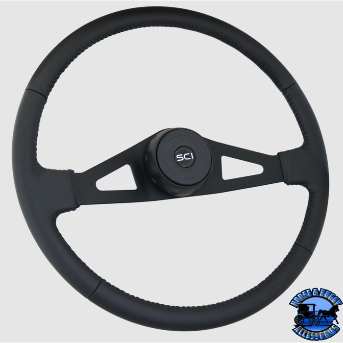 Steering Creations Pinion 20" Black Leather Rim Black 2-Spoke w/Triangle Cut Outs Wheel