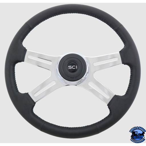 Steering Creations Statesman 18" Black Leather Rim, Chrome 4-Spoke Wheel (3-Hole)