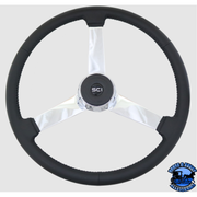 353-3053-77004 Steering Creations "The General" 20" Black Leather Rim Chrome 3-Spoke Wheel steering wheel Dark Slate Gray