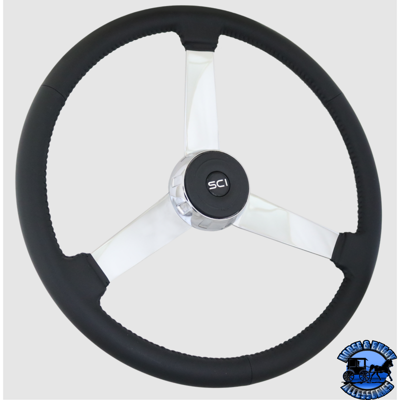 353-3053-77004 Steering Creations "The General" 20" Black Leather Rim Chrome 3-Spoke Wheel steering wheel Dark Slate Gray