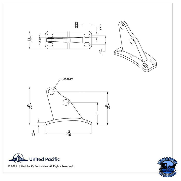 UNITED PACIFIC STAINLESS ANGLED EXHAUST BRACKET FOR PETERBILT PART NO. up-21325