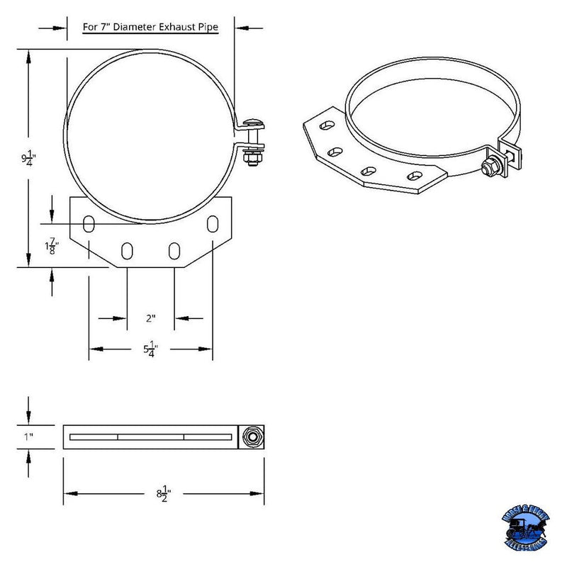 UNITED PACIFIC STAINLESS EXHAUST CLAMP FOR PETERBILT ULTRA CAB EXHAUST 7" Black