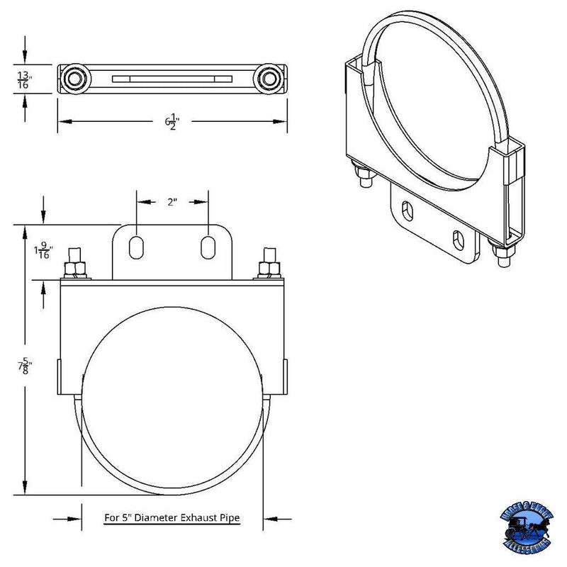 UNITED PACIFIC STAINLESS CAB EXHAUST CLAMP FOR PETERBILT 5" Part No. up-21286 EXHAUST Black