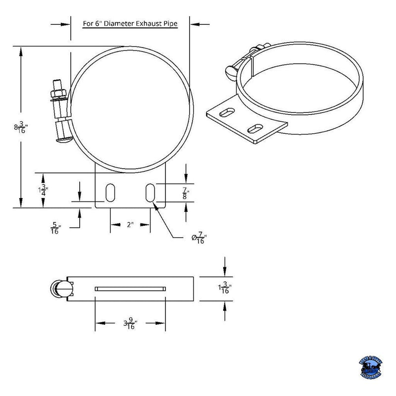 UNITED PACIFIC CHROME CAB EXHAUST CLAMP FOR PETERBILT EXHAUST 6" Light Gray
