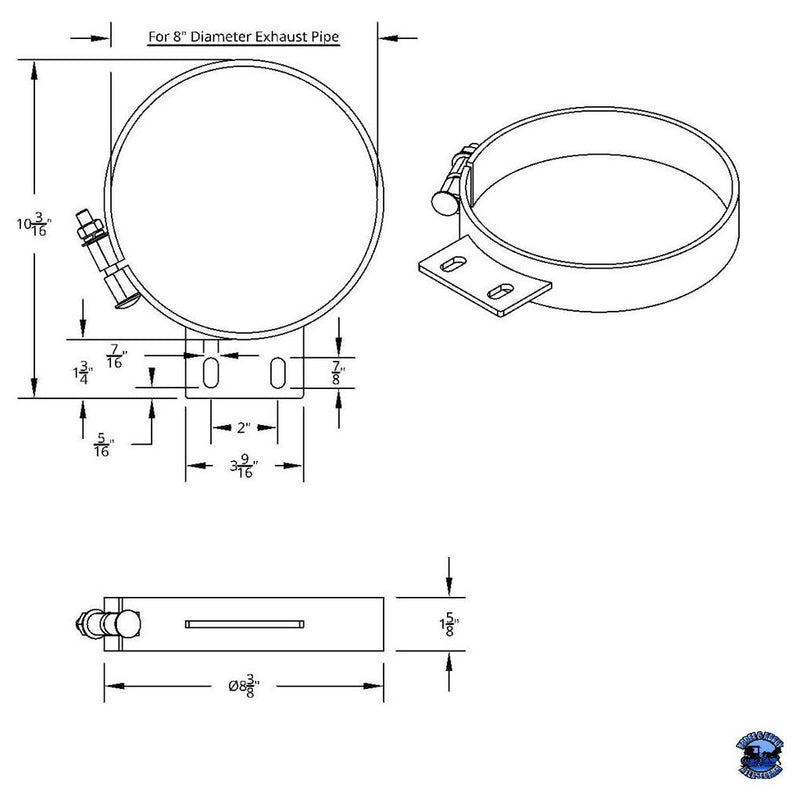 UNITED PACIFIC CHROME CAB EXHAUST CLAMP FOR PETERBILT EXHAUST 8" Black