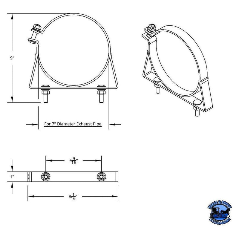 UNITED PACIFIC STAINLESS EXHAUST CLAMP FOR KENWORTH TRUCKS 6" and 7" EXHAUST 7" Black