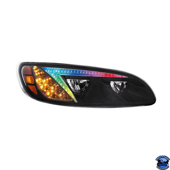 BLACK LED HEADLIGHT WITH RGB POSITION LIGHT BAR FOR PETERBILT 386 (2005-2015) & 387 (1999-2010) - DRIVER - PAIR