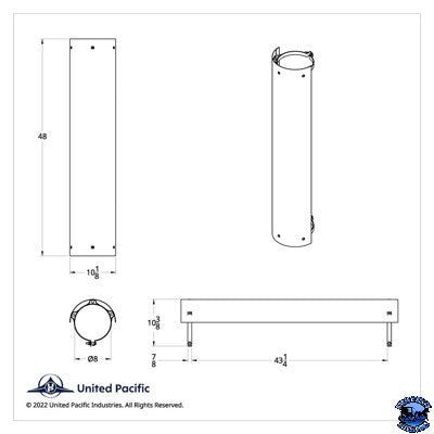 Light Gray UNITED PACIFIC 48" TALL 180 DEGREE STAINLESS EXHAUST MUFFLER SHIELD - PLAIN United Pacific Shield Exhaust 8 inch