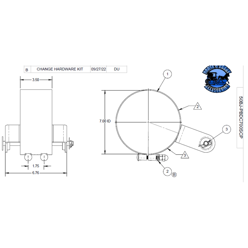 50BJ-PBDC700SCP Dynaflex 7'' (heavy duty) SLIDER EXHAUST CLAMP (Peterbilt 389 daycabs only)