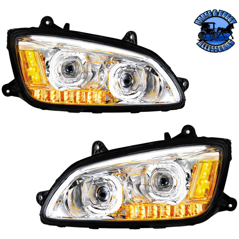 (Choose side) LED HEADLIGHT WITH LED TURN SIGNAL & LED POSITION LIGHT BAR FOR 2007-2017 KENWORTH T660 HEADLIGHT DRIVER SIDE,PASSENGER SIDE Black