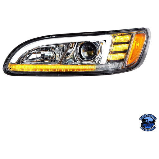 Peterbilt 386 387 Projection Headlight Chrome Lens, LED sequential turn signal