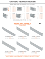 Valley Chrome 2026 catalog - GO bumper family, dimensions and available end styles