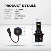 XPHL-h13  LED Bulbs h13 - Dual Beam - 6,000 Lumens - 6500K HEADLIGHT White Smoke