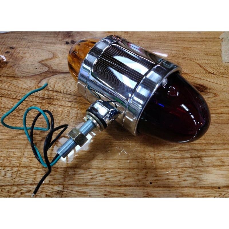 WATERMELON RED/AMBER GLASS LENS DOUBLE FACE CHROME DIE CAST PEDESTAL LIGHT #78135 watermelon glass lens Dim Gray