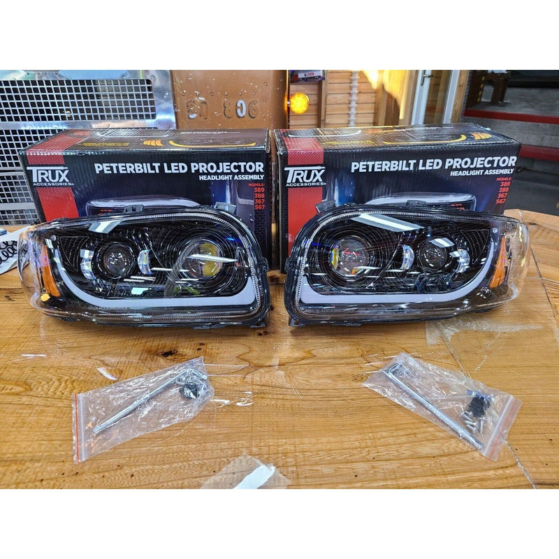 Peterbilt 389 Trux headlights (Choose style and Color) dot approved (ALL LED) PETERBILT Heated / Chrome / Driver's Side,Heated / Chrome / Passenger's Side,Heated / Black / Driver's Side,Heated / Black / Passenger's Side,Standard / Chrome / Driver's Side,Standard / Chrome / Passenger's Side,Standard / Black / Driver's Side,Standard / Black / Passenger's Side Rosy Brown