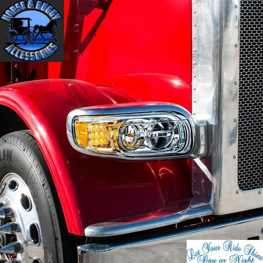 Black Peterbilt 389 Headlights 388 dot approved LED chrome (sold individually) PETERBILT Driver's Side,Passenger's Side