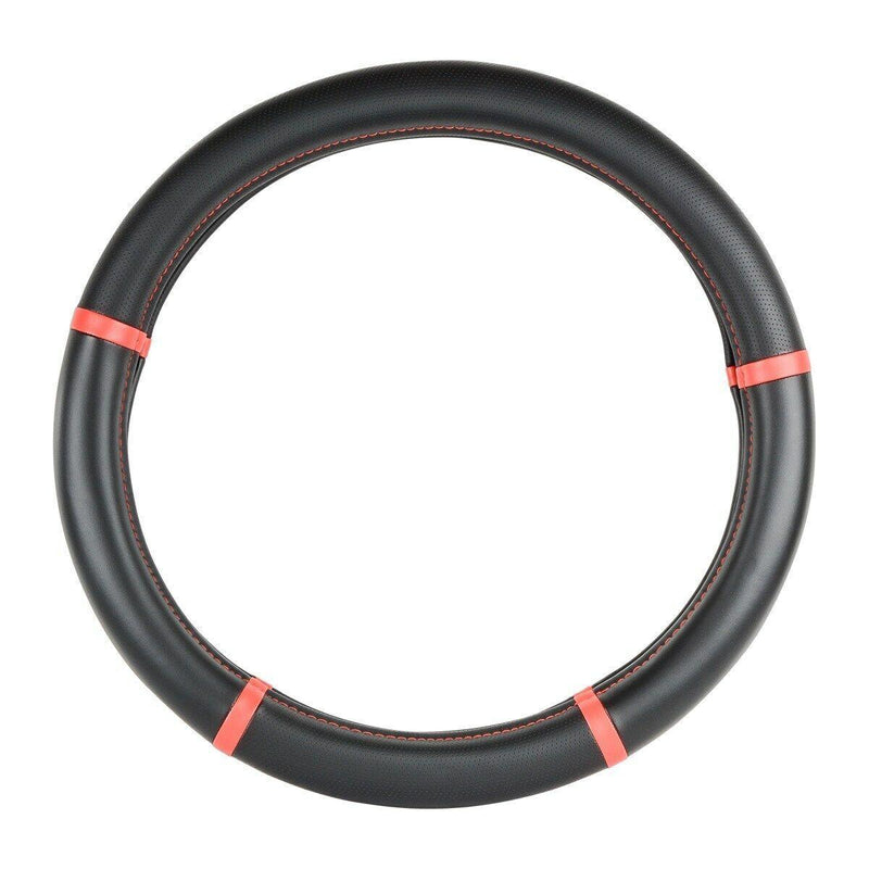 54034 truck universal steering wheel cover 18" inch black leather w/red trim 54034 new steering wheel Dark Slate Gray