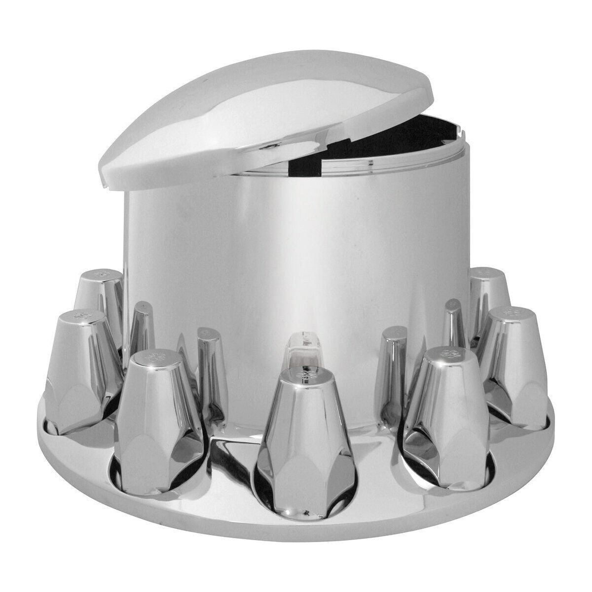 PIT66 Silver Chrome Front Wheel Covers - 33mm Nut Covers For Semi Truck 20"-24.5" Wheels