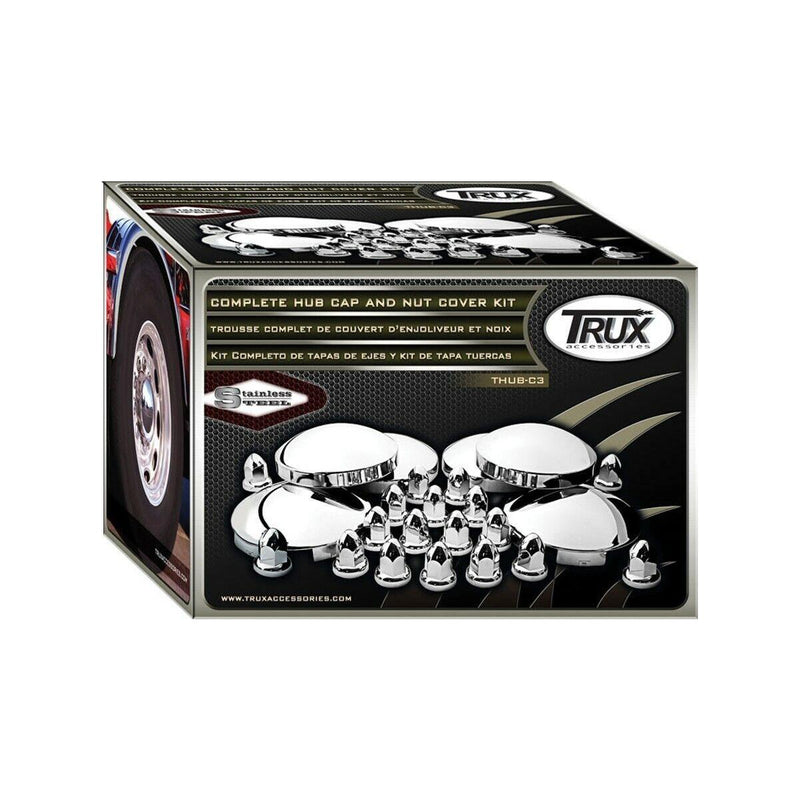 THUB-C3 Complete Hubcap & Nut Cover Kit – 33mm Push On Nut Covers | Dome Hubcaps | Stainless Steel REAR AXLE COVER Light Gray