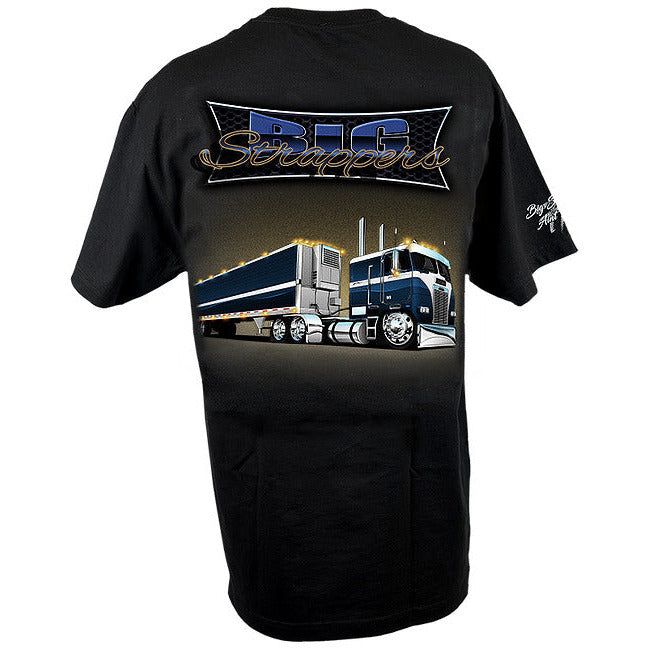 Black hoodless series cabover big strappers Peterbilt (pride n ride) t-shirt truck semi shirt large