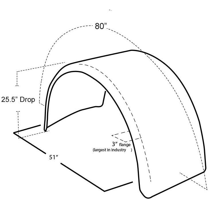 Hogebuilt 83" single axle fenders only Stainless Steel polished Pair #2706 SINGLE AXLE FENDER Lavender