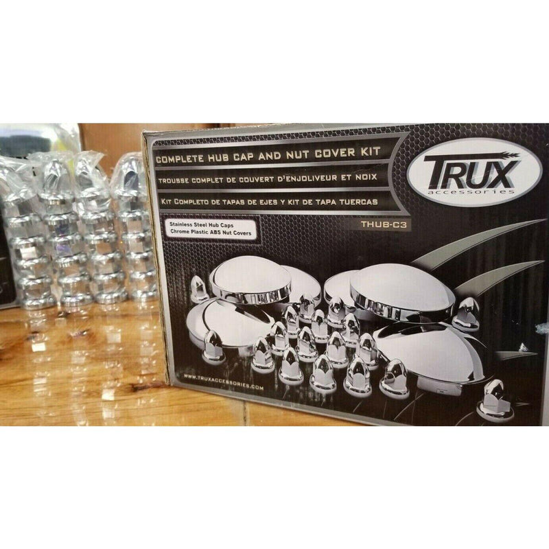 THUB-C3 Complete Hubcap & Nut Cover Kit – 33mm Push On Nut Covers | Dome Hubcaps | Stainless Steel REAR AXLE COVER Dark Gray