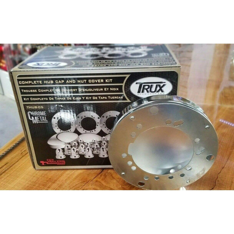 THUB-C5 Complete Trailer Hubcap & Nut Cover Kit – 33mm Push On Nut Covers | Dome Hubcaps | Chrome Metal REAR AXLE COVER Rosy Brown