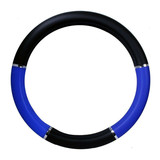 Black 54013 truck universal steering wheel cover 18" inch black leather & blue/chrome 54013 steering wheel