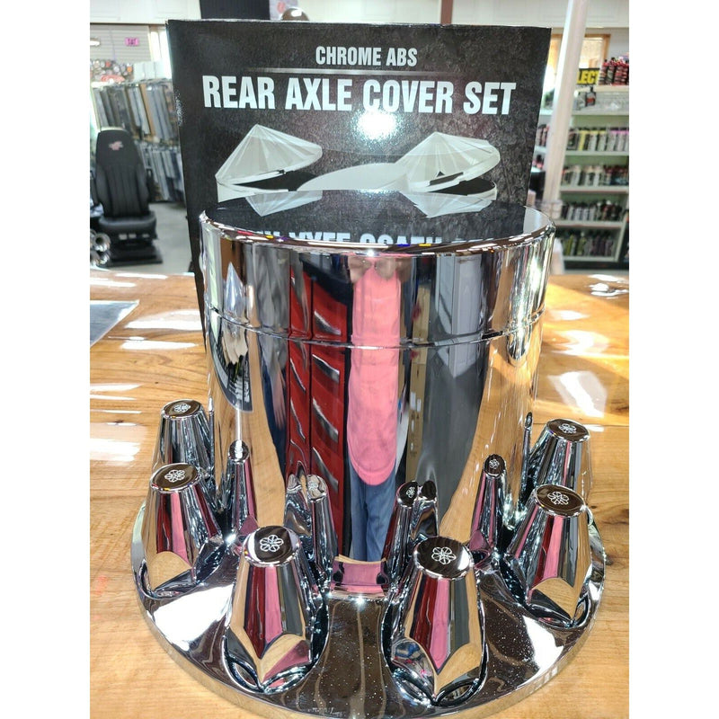 FLAT TOP CHROME ABS REAR AXLE COVER SET W/LOCKING TABS & STANDARD HUB CAP 40211 axle covers Tan