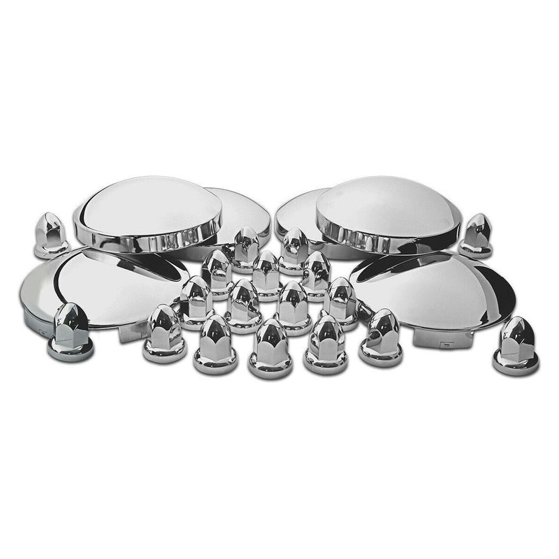THUB-C3 Complete Hubcap & Nut Cover Kit – 33mm Push On Nut Covers | Dome Hubcaps | Stainless Steel REAR AXLE COVER Light Gray