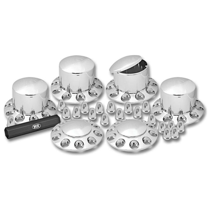 Light Gray THUB-C1 Complete Axle Cover Kit with Removable Hubcaps & 33mm Threaded Nut Covers – Dome Hubcaps | Chrome ABS Plastic axle covers