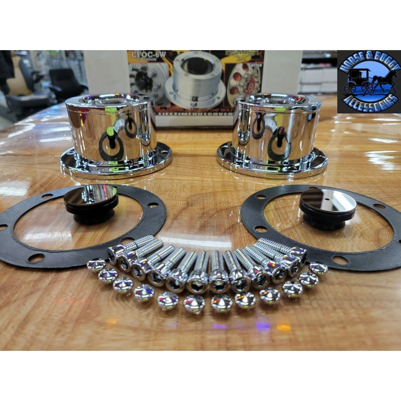 LT-CFOC-6W Chrome Plated Billet Aluminum Front Oil Cap Covers for 4-1/2" Bolt Pattern with WINDOW UNIVERSAL Dim Gray