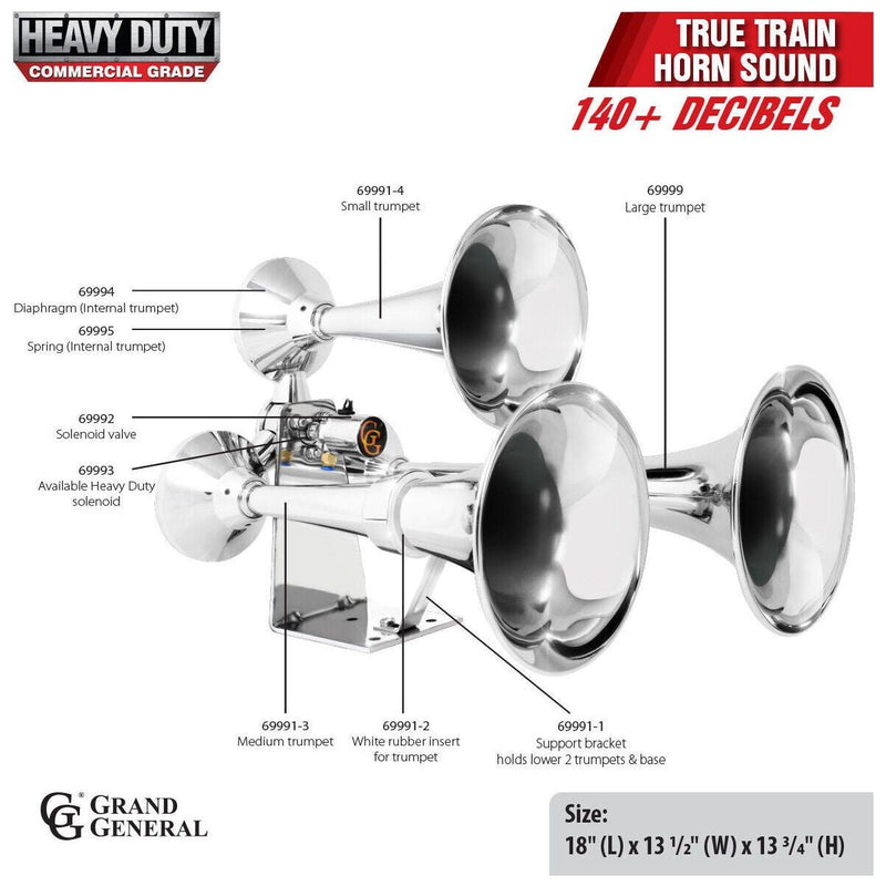 69991 Grand General train horn 3 trumpet chromed brass UNIVERSAL Light Gray