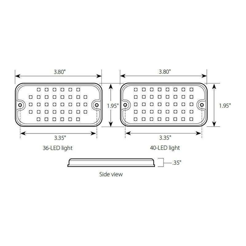 Grand General Ultra Thin Rectangular Surface Mount Strobe Light 40 white LEDs 81749 UNIVERSAL Black