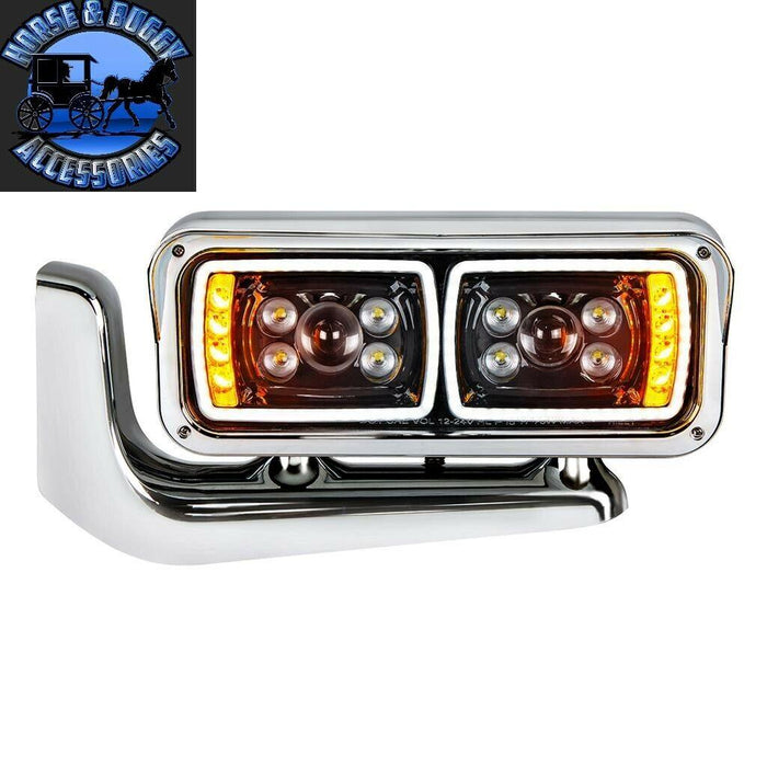 Light Gray All LED blackout Peterbilt 389 379 Headlights Full Assembly w/Mounting Arms (sold individually) HEADLIGHT DRIVER SIDE