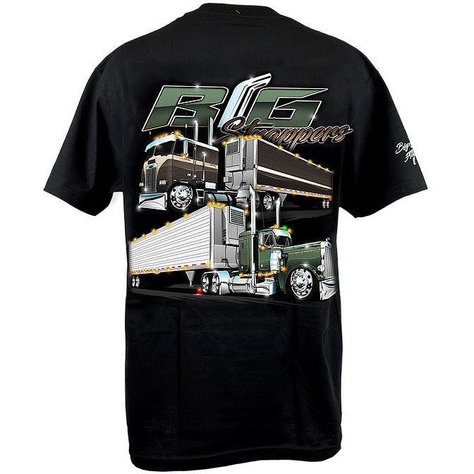 Black high miles trucks big strappers peterbilt freightliner t-shirt mens short sleeve shirt large