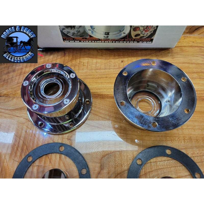 LT-CFOC-6W Chrome Plated Billet Aluminum Front Oil Cap Covers for 4-1/2" Bolt Pattern with WINDOW UNIVERSAL Dim Gray